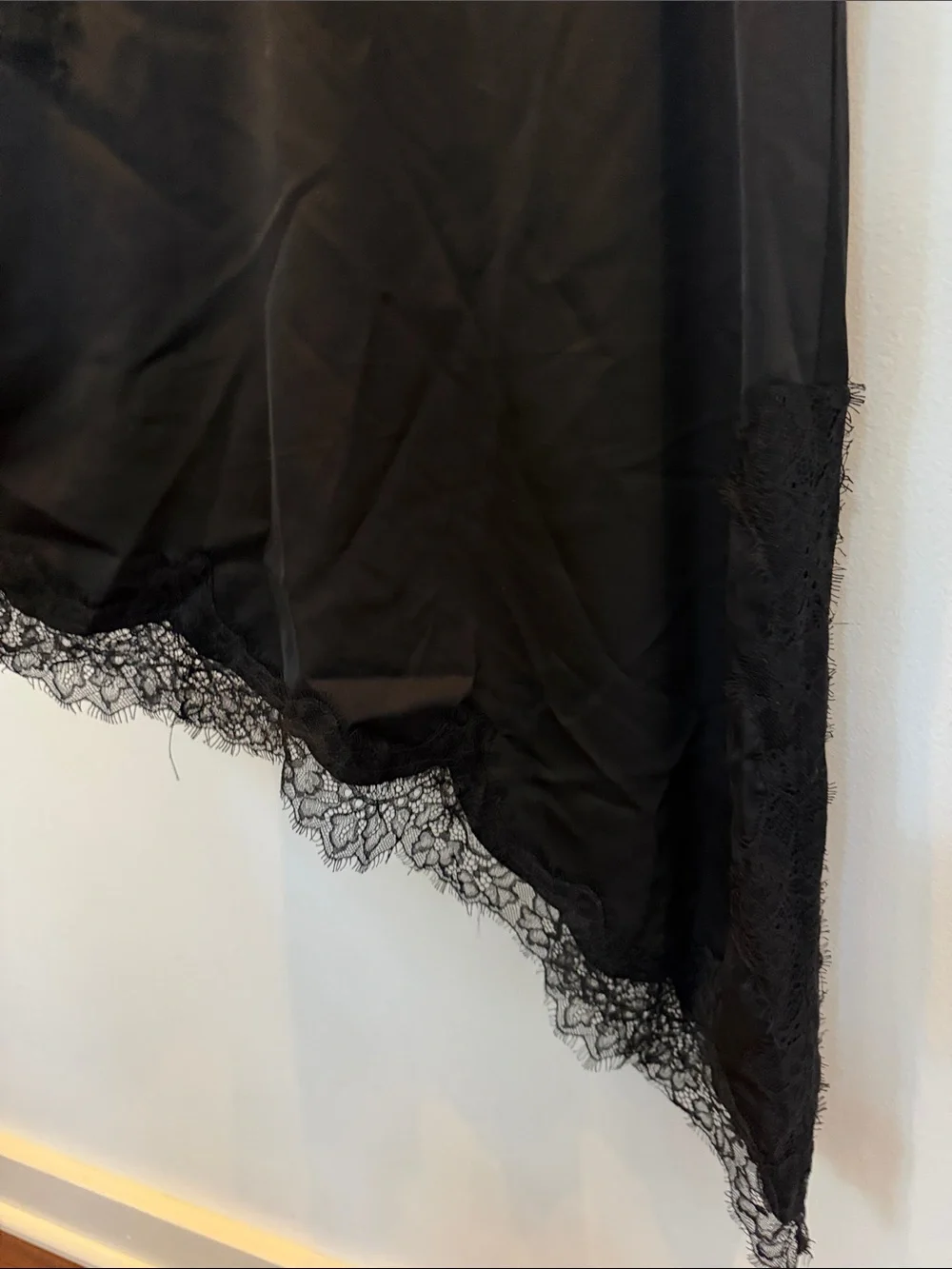 superdown Black Satin Lace-Trim Slip Dress